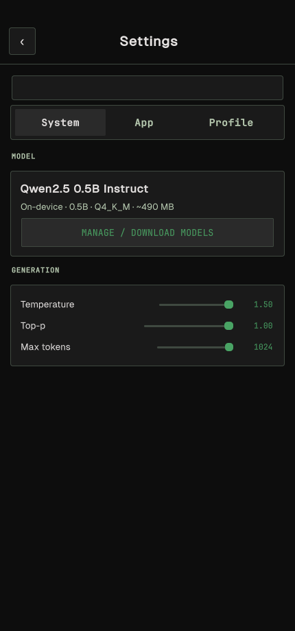 AntapexAI settings screen